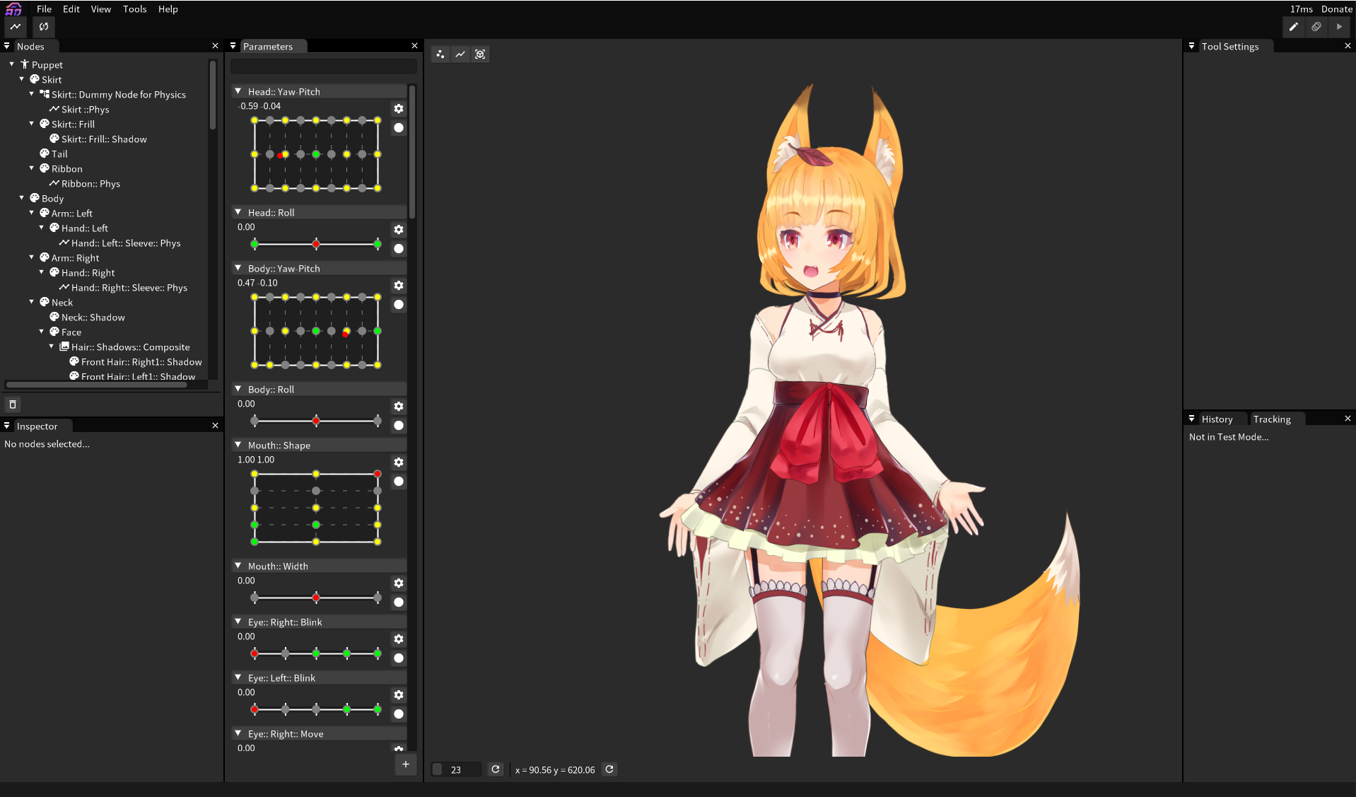 Screenshot of Inochi Creator with the model 'Ada' loaded by seagetch.